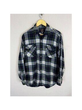 Gerhard Kennedy Viyella Plaid Flannel Shirt Mens M Soft Wool NavyWoven England